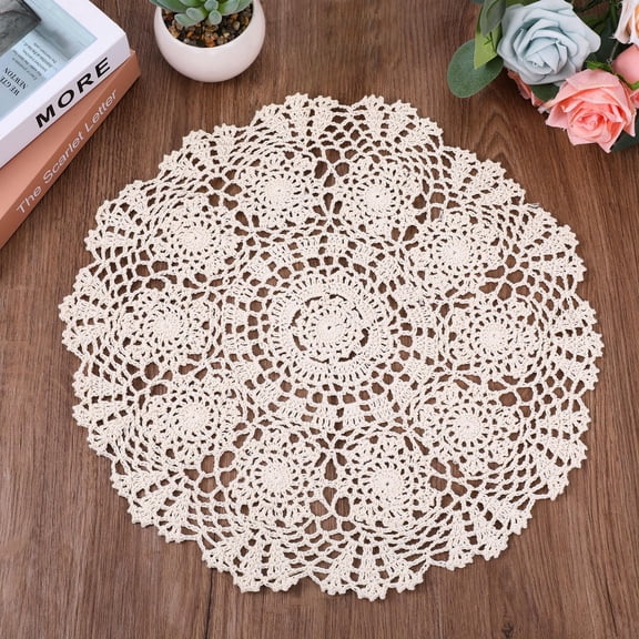 15.7" Vintage Crochet Lace Table Doily, Handmade Cotton Round Placemat for Dining, Wedding & Party Decor