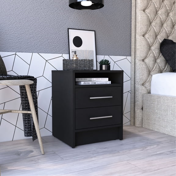 15.7" Wide, Particle Construction - Metal Hardware Drawers - Bedside Furniture - Easy Item Retrieval