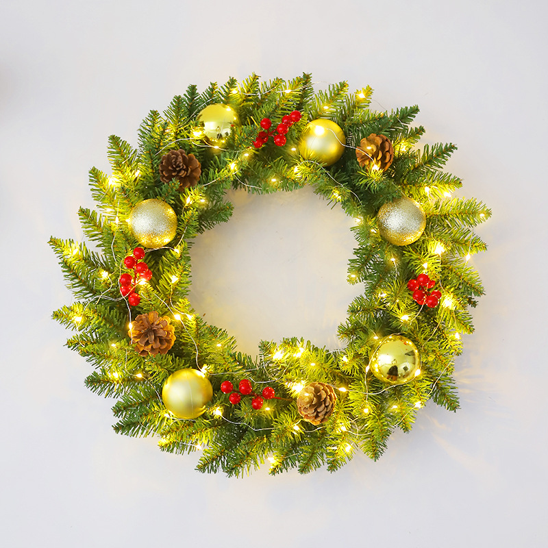 15.7 inch Christmas Wreath with Lights, PreLit Outdoor Christmas Wreath for Front Door Porch