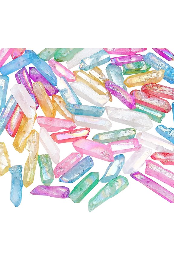 15.7 inch Crystal Quartz Points Beads Multicolor Rock Quartz Crystal Points Natural Quartz Crystal Beads