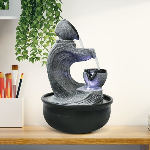 15.7 inch Water Fountains Indoor 4-tier Tabletop Water Fountain with LED Lights -Small Soothing Waterfall for Home and Ofiice Decor