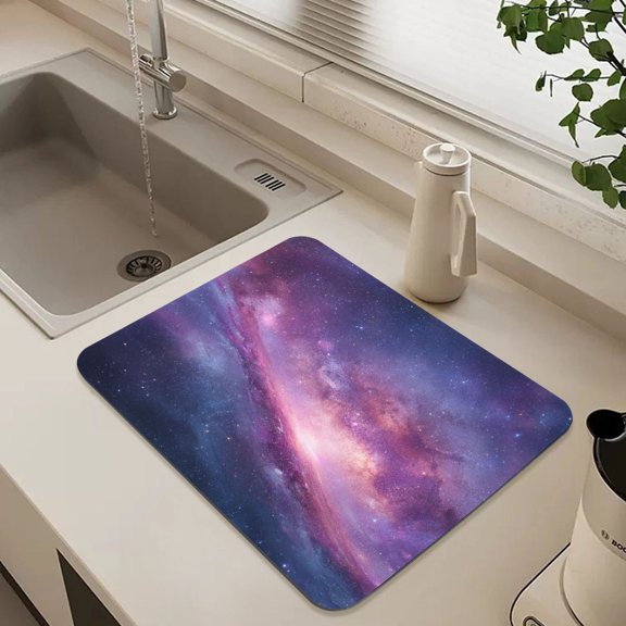 15.7" x 11.8"Diatomaceous Earth Dish Drying Mat Super Absorbent Non-Slip Rubber Backing Heat Resistant Kitchen Sink Mat Fluffy Stardust Galaxy