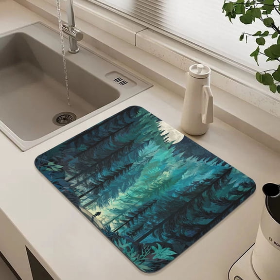 15.7" x 11.8"Diatomaceous Earth Dish Drying Mat Super Absorbent Non-Slip Rubber Backing Heat Resistant Kitchen Sink Mat Forest Explorer
