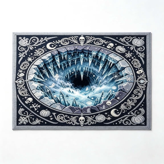 15.7 x 23.6 Inch Halloween 3D Optical Illusion Area Rug, Spooky Ice Cave Vortex Ghost Skull Pumpkin Gothic Polyester Rectangular Floor Mat, Nonâ Decorative Carpet for Indoor Halloween Home Decor