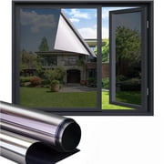 15.7" x 78.7" Window Privacy Film One Way Daytime Privacy Static Cling Sun Blocking Anti UV Reflective Window Tint for Home and Office-Black-Silver