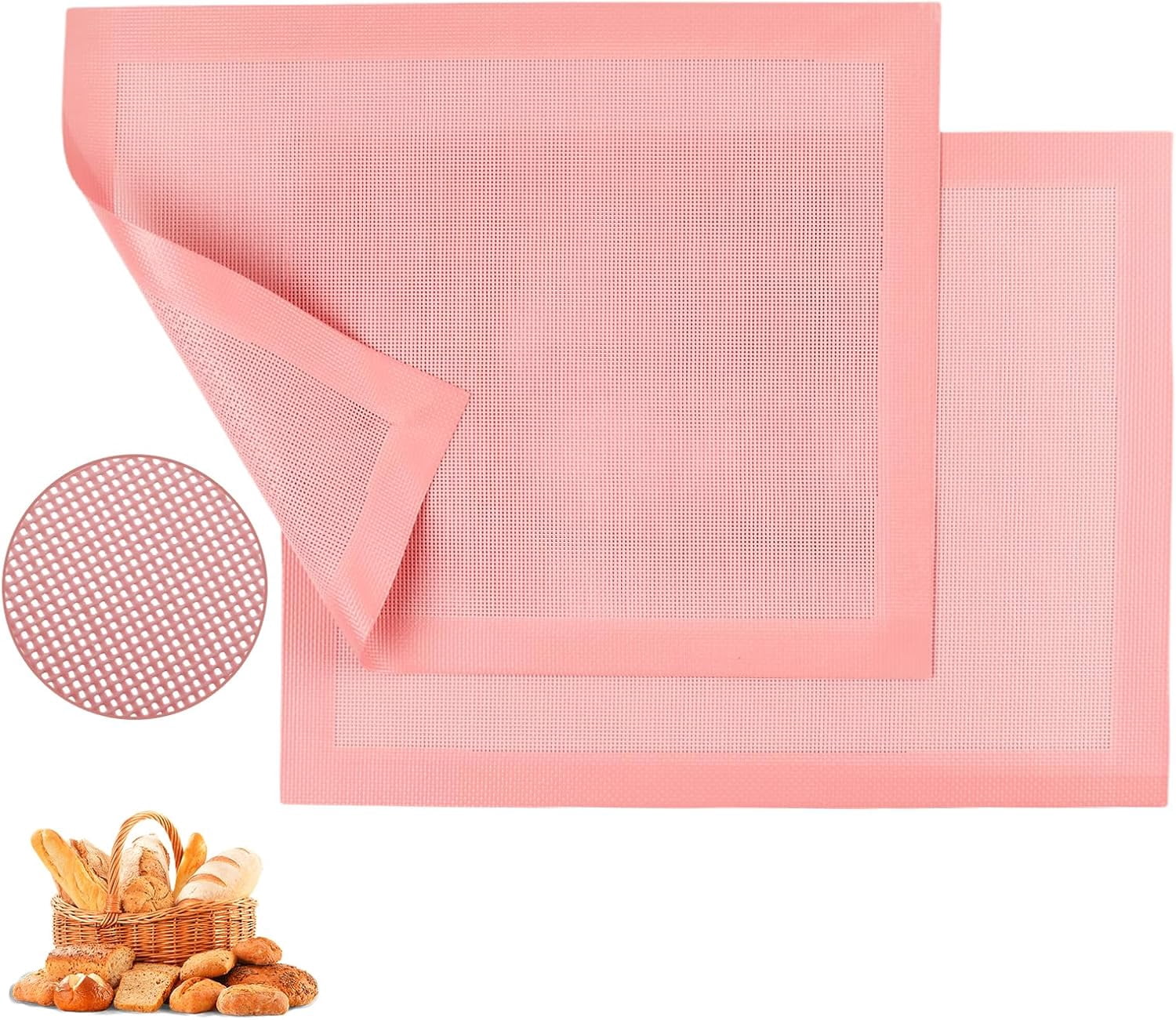 15.7"x11.8" Perforated Baking Mats, Non-Stick Hollow Out Silicone Mat, Reusable Oven Liner for Half Sheet Pan, Making Bread/Pizza/Macaron/Pastry/Cookie (2 Pcs, Pink)