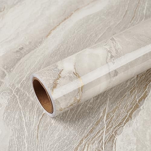 15.7''x118'' Beige Gold Liquid Marble Contact Paper for Countertops Peel and Stick Waterproof Granite Countertop Paper Self Adhesive Marble Wallpaper Vinyl Roll for Kitchen Bathroom Table Wall