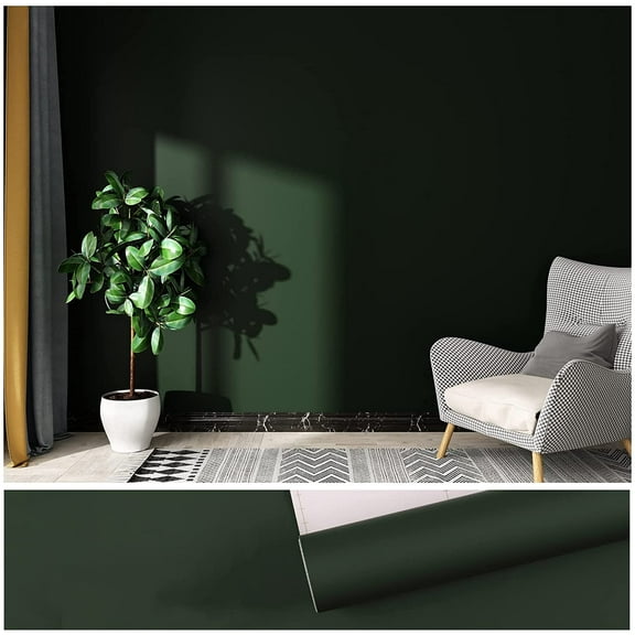 15.7''x118'' Dark Green Peel and Stick Wallpaper Self Adhesive Solid Green Contact Paper Waterproof Decorative Vinyl Film for Walls Countertops Cabinets Shelf Drawer Liners Bedroom Kitchen