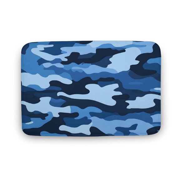 15.7"x23.6 " Thickening Coral Velvet Cushion Antiskid Super Absorbent Is Not Easy To Dirty Wool Fade Resistance For Master Bathroom Toilet Dresser Holiday Home Vector Camouflage Pattern Blue_1