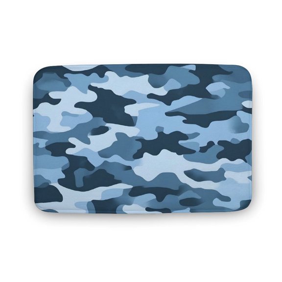 15.7"x23.6 " Thickening Coral Velvet Cushion Antiskid Super Absorbent Is Not Easy To Dirty Wool Fade Resistance For Master Bathroom Toilet Dresser Holiday Home Vector Camouflage Pattern Blue_3