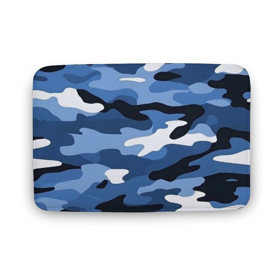 15.7"x23.6 " Thickening Coral Velvet Cushion Antiskid Super Absorbent Is Not Easy To Dirty Wool Fade Resistance For Master Bathroom Toilet Dresser Holiday Home Vector Camouflage Pattern Blue_2