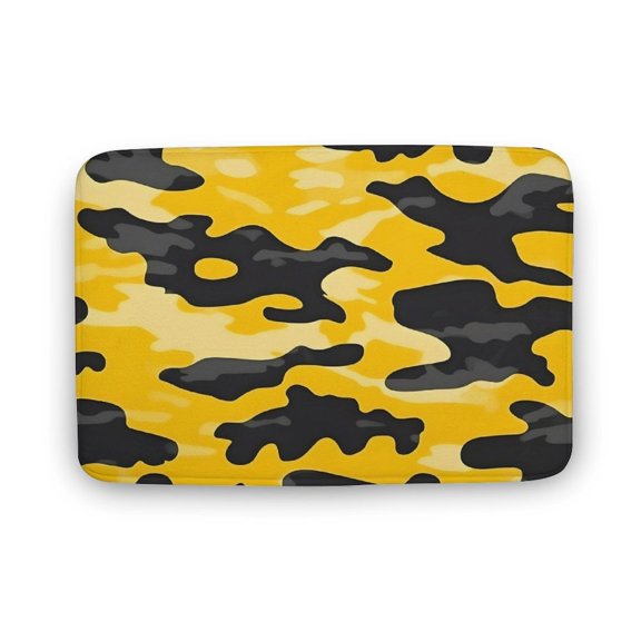 15.7"x23.6 " Thickening Coral Velvet Cushion Antiskid Super Absorbent Is Not Easy To Dirty Wool Fade Resistance For Master Bathroom Toilet Dresser Holiday Home Vector Camouflage Pattern Yellow_3