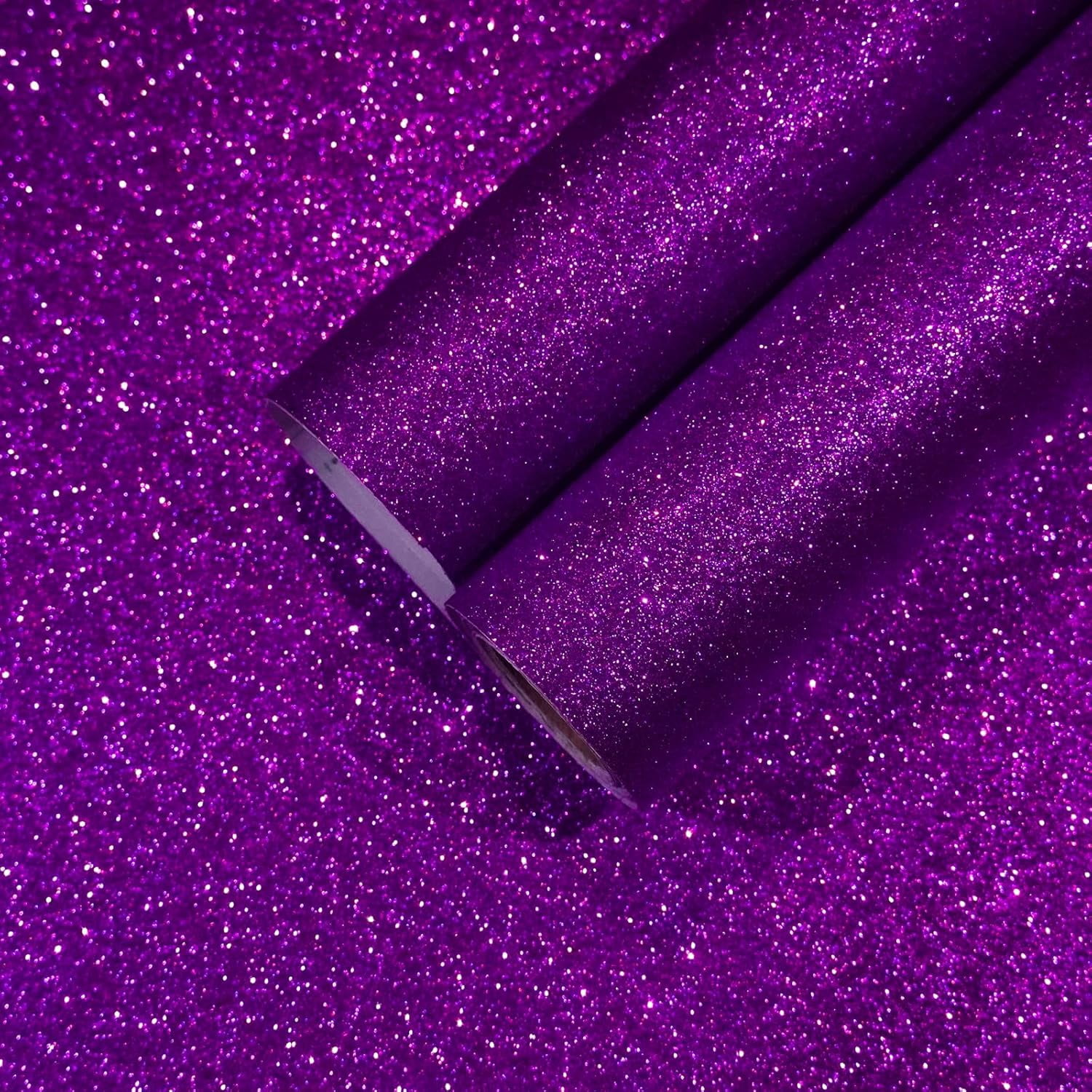 15.7''x236'' Dark Purple Glitter Contact Paper Peel and Stick for Bedroom Walls Self Adhesive Sparkle Glitter Wallpaper Decorative Removable Purple Wallpaper Fabric Roll for Cabinet Shelf Liner