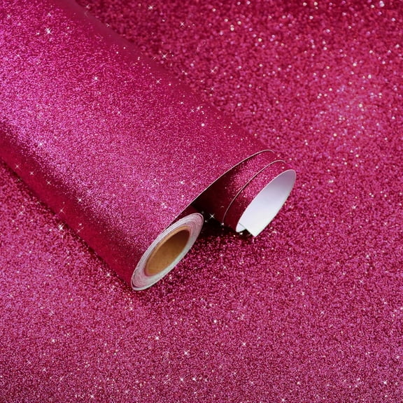 15.7"x472" Hot Pink Glitter Contact Paper Sparkle Pink Contact Paper for Cabinets Walls Removable Decorative Glitter Wallpaper for Girls Bedroom DIY Crafts Self Adhesive Thick Fabric Roll