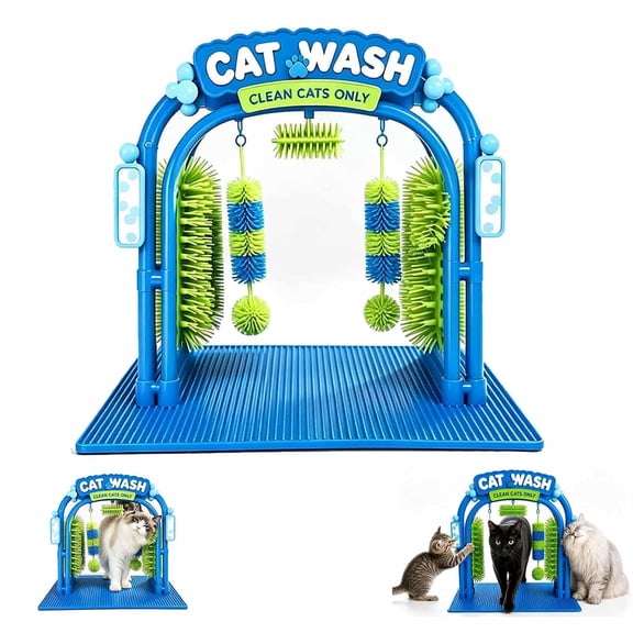 15.71" Cat Wash Grooming Station, Cat Self Grooming Station,1 PCS | Cat Car Wash Scratcher, Cat Wash Grooming Arch with Flexible Massage Brush, Self Groomer Tunnel Toy, Cats Grooming Tool