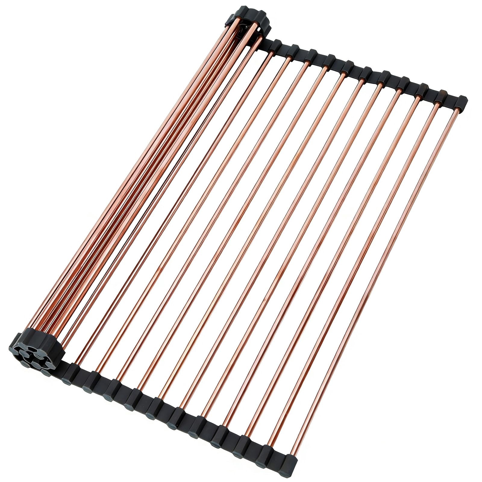 15.74"*17" Large Roll Up Dish Drying Rack Over The Sink  Stainless Steel Multipurpose Foldable With Anti-slip Silicone For Kitchen Counter Drainer Rose