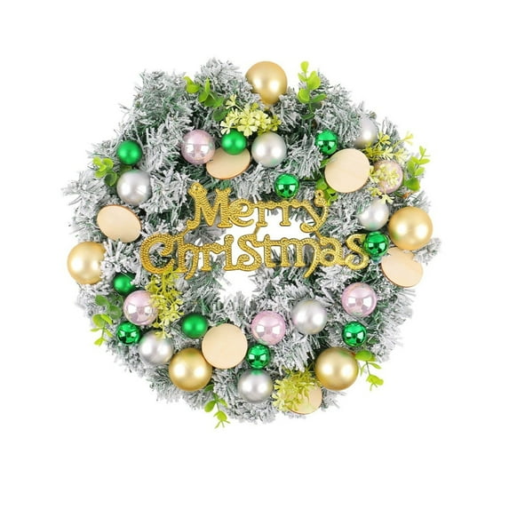 15.74 Inch Christmas Wreath for Front Door, Xmas Home Wall Windows Outdoor, Farmhouse Xmas Wreath Decorated with Berries, Artificial Flowers and Hanging Balls Colorful Ornaments