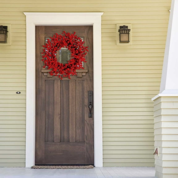 15.74" Red Berry Wreath, Christmas Red Berries, Valentines Day Decor, 2024 Holiday Look, Perfect for Single Doors and Double Door