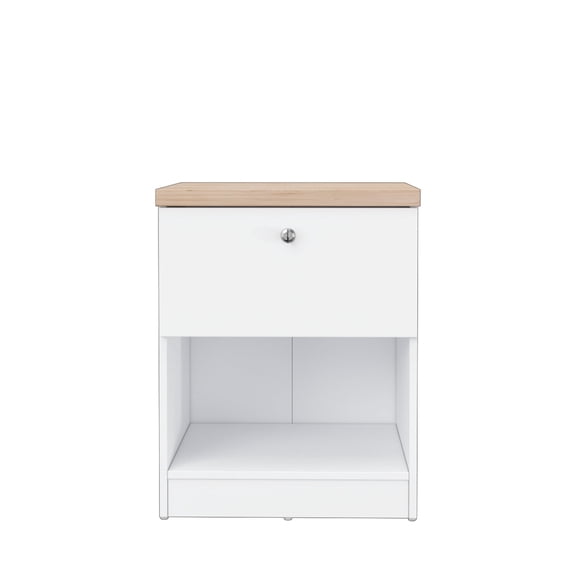15.74 in. White and Natural Oak Rectangle Wood End Table with 1 Drawer
