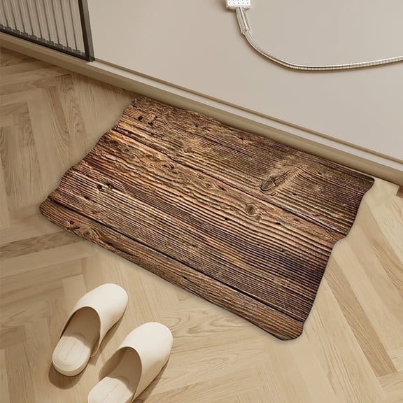 15.74"x23.62" Simulated Vintage Wood Plank Print Doormat, Rustic Non-Slip Bath Rug for Farmhouse Home Decor