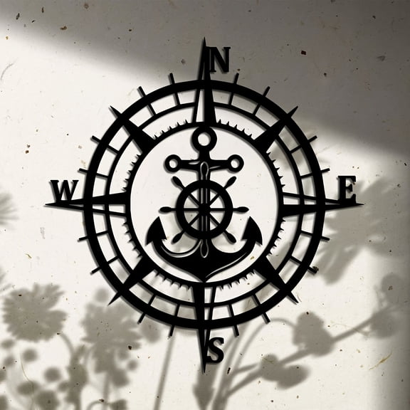 15.74x14.96 Compass Black Gold Nautical Chart Design with Direction Markings North/South/East/West - Nautical Decoration for Home Housewarming Gift - Vintage Navigation Ornament with Crossed Rudder