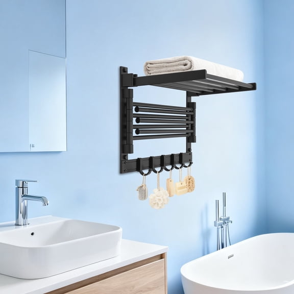15.75*10.23*11.81 Modern Black Rectangular Wall Mounted Bath Towel Holder for Bedroom, Balcony, Kitchen