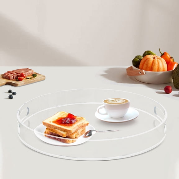 15.75*15.75*1.97inch Clear Sturdy Acrylic Round Tray Spill Proof for Serving Tray Coffee Table Ray Decorative Tray