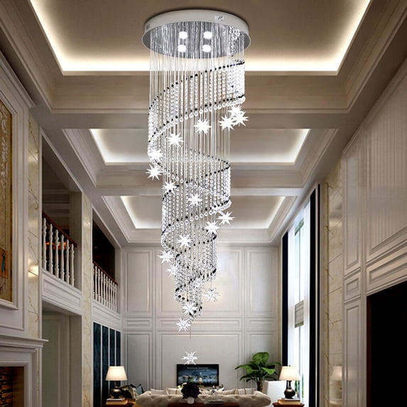 15.75*47.24in Luxury K9 Crystal Stairs Villa Lighting Chandelier Long Large Pendant Lamp for Banquet Halls