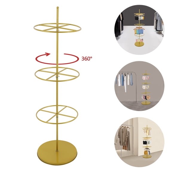 15.75*55.12in Rotatable Round Display Rack, Gold Round Clothing Rack, Metal Clothes Hanging Rack for Clothing Stores in Shopping Malls, Photo Studios, Dance Halls, and More
