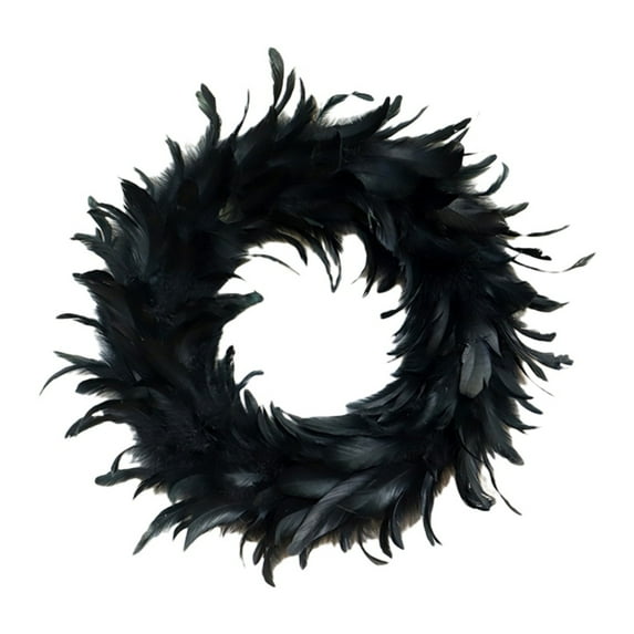 15.75" Black Feather Wreath, Halloween Feather Wreath - Front Door Wreath for Farmhouse Decor Home Garden Front Door Decor Halloween Decorations