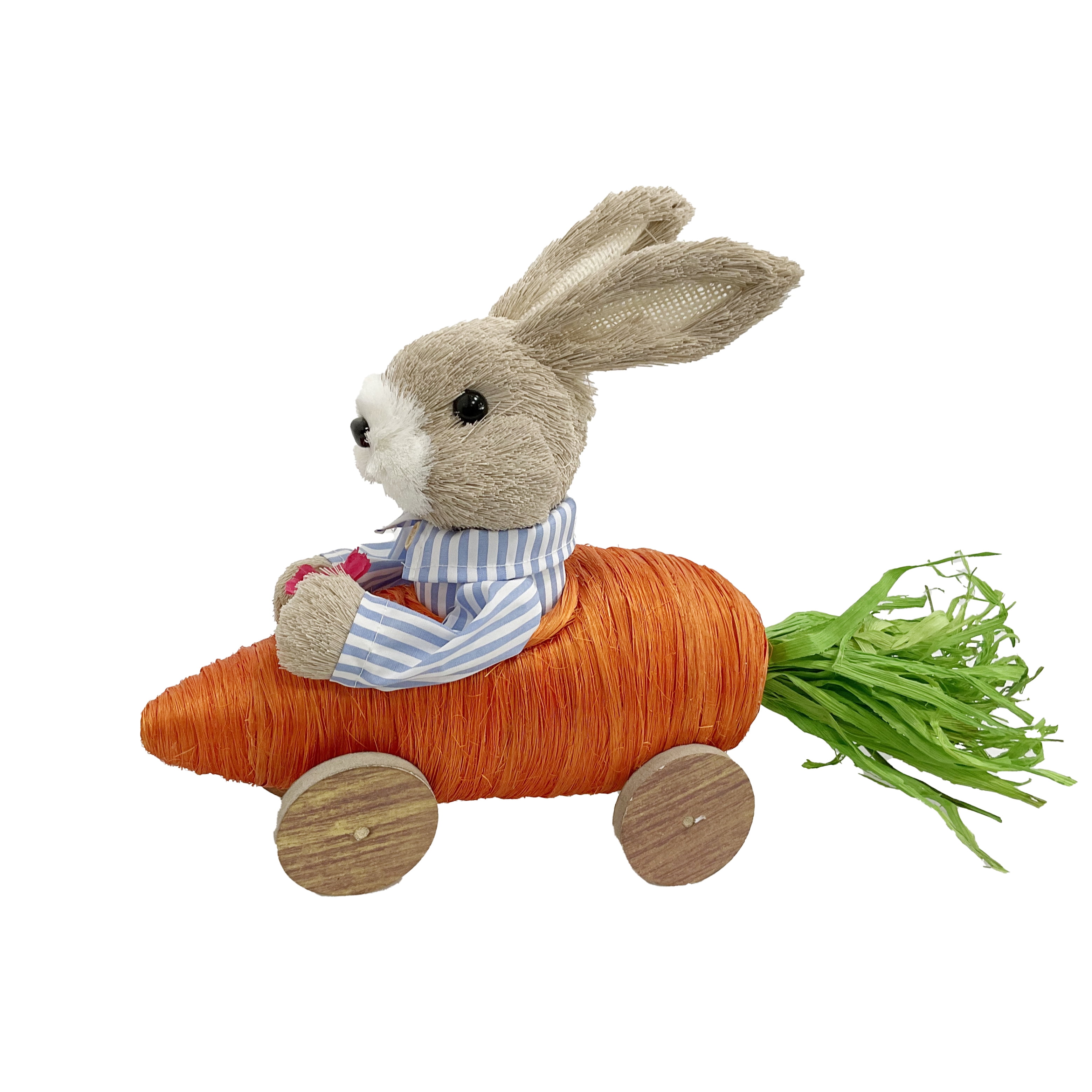 15.75" Beige and Orange Plastic Bunny in Carrot Car Figurine