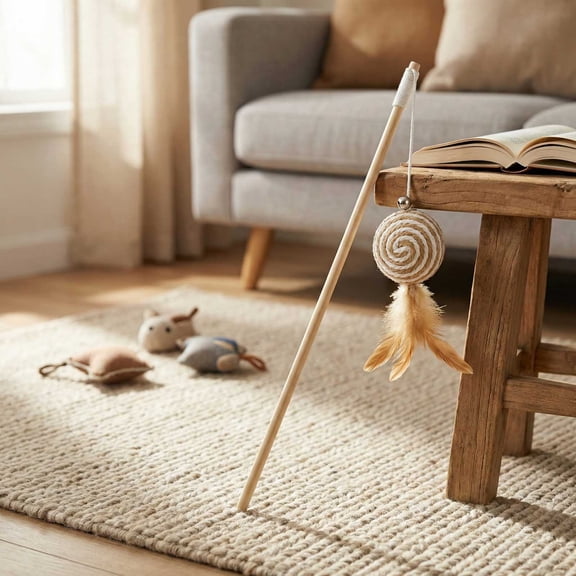 15.75" Cat Teaser Wand Toys with Feathers and Bells, Interactive Mouse and Bell Design,Interactive Toys Set for All Breed Sizes (C)