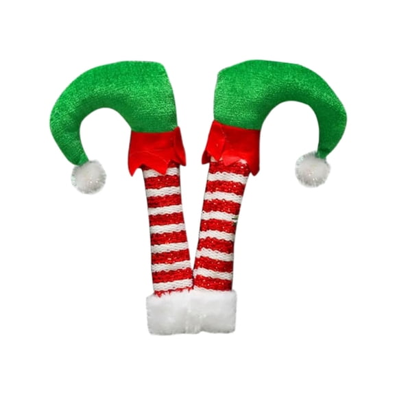 15.75" Christmas Elf Stuffed Legs Stuck Tree Topper Decorations, Xmas Holiday Indoor Outdoor Decor Party Ornaments and Decorations, Animated Elf Kickers Kicking Legs Boot Pick Striped 1Pc,Style B