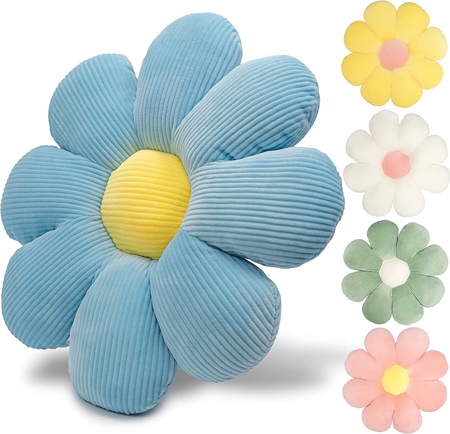 15.7'' Flower Shaped Throw Pillow, Soft Decorative Cushion for Sofa, Bed, and Floor Seating, Blue