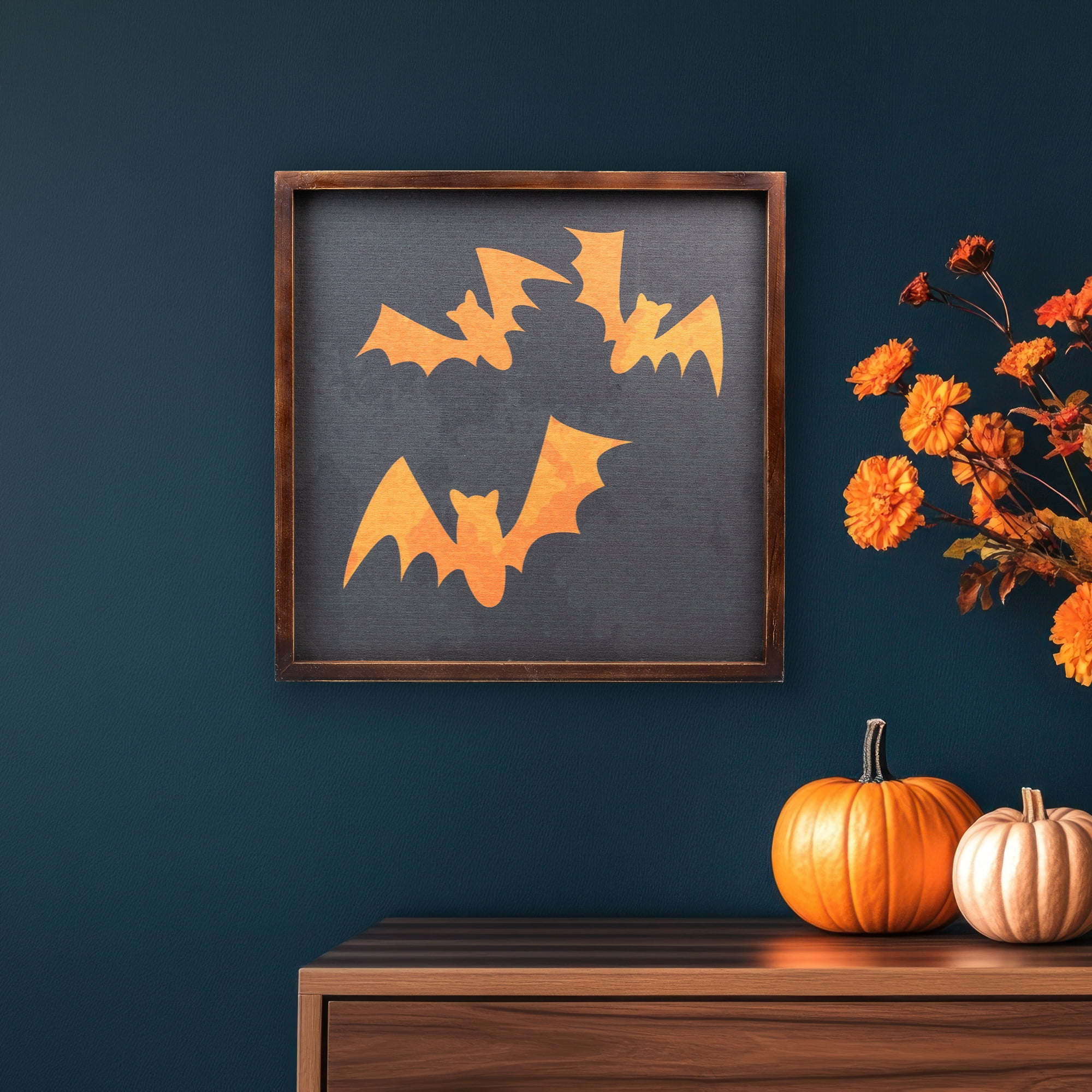 Northlight 15.75" Framed Halloween Wall Decor with Orange Bat Silhouettes