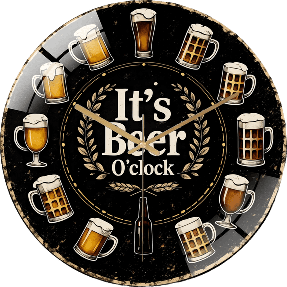 15.75 Inch American Retro Beer Mug Pattern Glass  Wall Clock for Living Room, Bedroom, Kitchen, Home Decoration, Silent Quartz Clock, Holiday Gift(Battery Not Included), 40cm