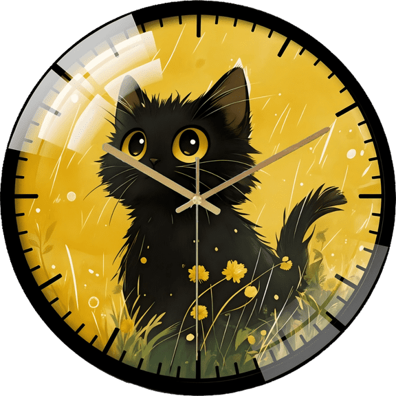 15.75 Inch  Cat- In Golden World Cartoon Round Silent Hanging Glass Wall Clock,Suitable For Living Room,School,Study Room,Bedroom, Children's Gifts. (No Battery) 40cm Style 40x40cm1