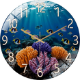 thumbnail image 1 of 15.75 Inch Dark Blue Ocean Coral Fish Pattern Glass Wall Clock, Aa Battery Powered, Suitable for Living Room, Bedroom, Office(Battery Not Included), 40cm, 1 of 9
