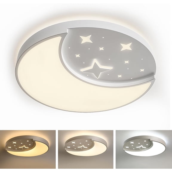 15.75 Inch Flush Mount Ceiling Light for Kids, 30W Large Modern LED Ceiling Lights, 3000K/4500K/6500K Selectable, Moon and Star Ceiling Light Fixture for Bedroom Children's Room Nursery Playroom