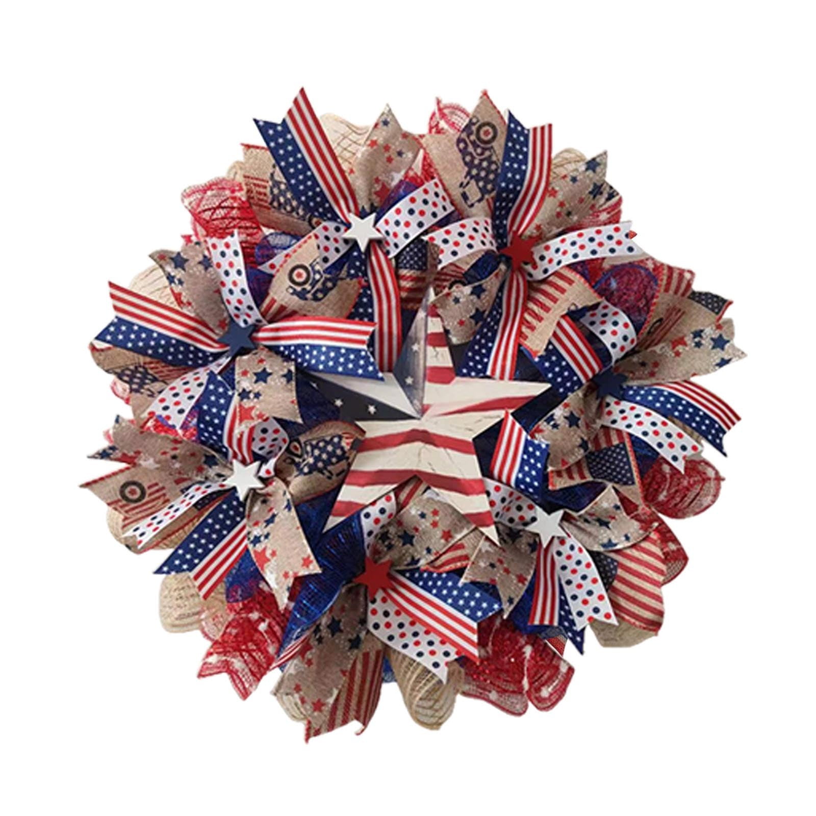 15.75 Inch Patriotic Wreath For Front Door Fourth Of July Independence