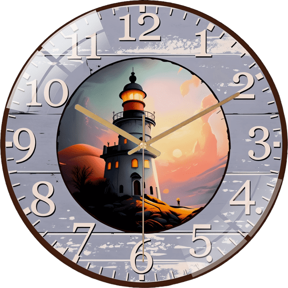 15.75 Inch Personalized Lighthouse Glass Wall Clock for Living Room, Bedroom, Kitchen, Home Decoration, Silent Quartz Clock, Holiday Gift(Battery Not Included), 40cm