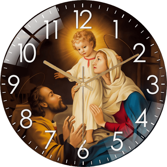 15.75 Inch Religious Nativity Scene God And Virgin Mary Pattern Glass Wall Clock Living Room Bedroom Kitchen Home Decoration Holiday Gift 10 (Battery Not Included), 40cm