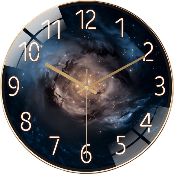 15.75 Inch Round Galaxy - Themed Glass Wall Clock, Luminous Numbers & Cosmic Decor (Battery Not Included), 40cm