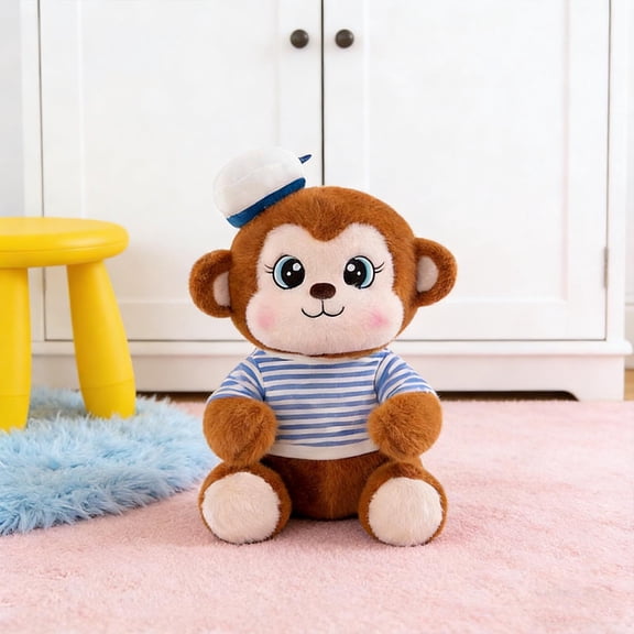 15.75 Inch Sailor Monkey Plush Toy,Soft Cuddly Stuffed Animal with Nautical Striped Shirt and Sailor Hat,Decorative Animal Pillow for Nursery Gifts - Brown