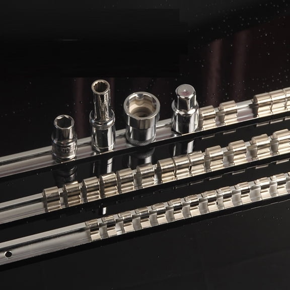 15.75 Inch Socket Storage Rail in Stainless Steel Includes 16 Clips for 1/4 3/8 1/2 Inch Drive, Space Saving Wall Mount Tool Organizer Rack for Professional Garage