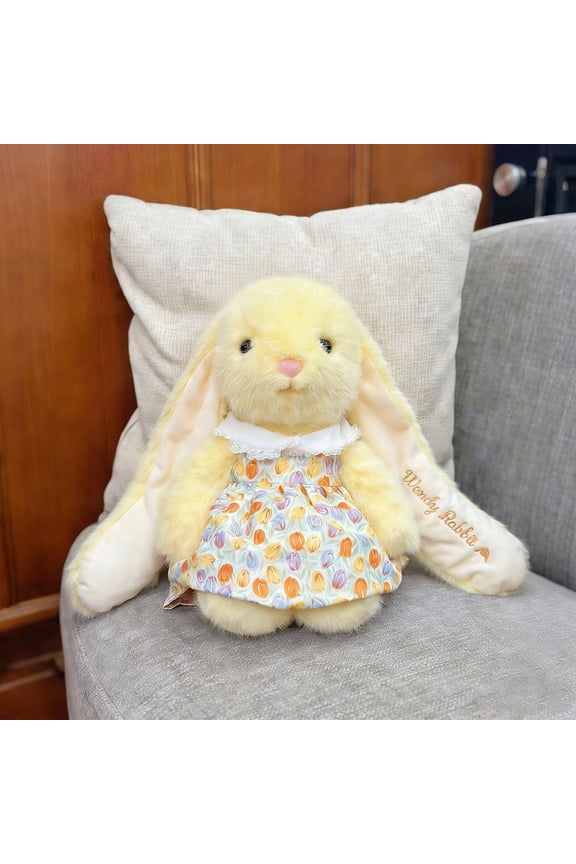 15.75-Inch Soft Yellow Floral Plush Toy Exquisitely Dressed Long Eared Decoration