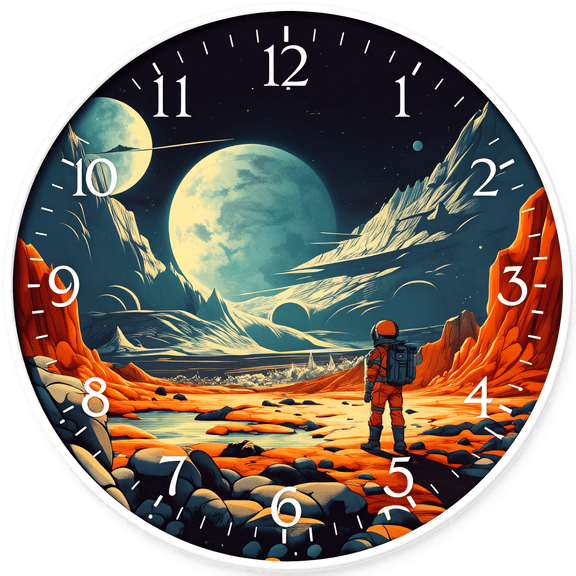 15.75 Inch Space Themed Astronauts Silent Operated Glass Wall Clock, Decorative Round Wall Clock, (Battery Not Included), 40cm