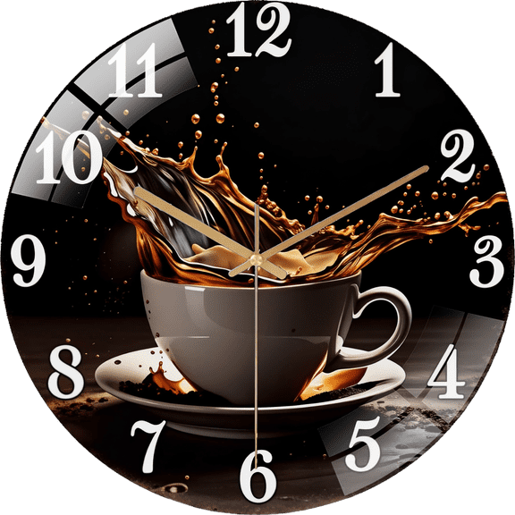 15.75 Inch A Stylish Modern Coffee Cup Splash Glass Wall Clock for Living Room, Bedroom, Kitchen, Home Decoration, Holiday Gift(Battery Not Included), 40cm