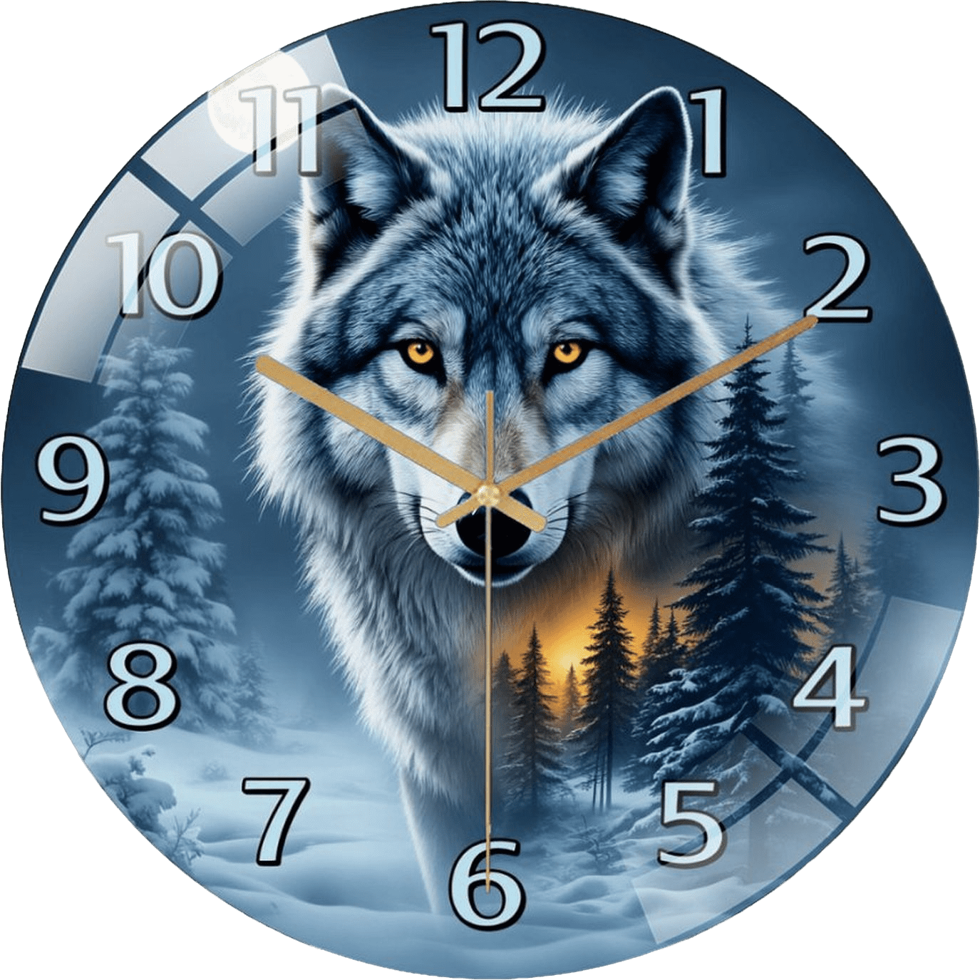 Wolfpack Clock 15.75 Inch Wolf-Themed Silent Glass Wall Clock with Tempered Glass Face ...