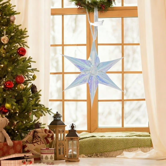 15.75 Inches Iridescent Ornament Star Hanging Decorations,Valentines's Day Shopping Mall Hanging Decorations,Multi-functional Clear Shine Ornaments for Christmas Tree Winter Party Wedding News Year